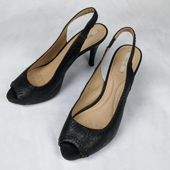 GEOX Respira Peep Toe Sling Back Heels Black 7 - Picture 1 of 15